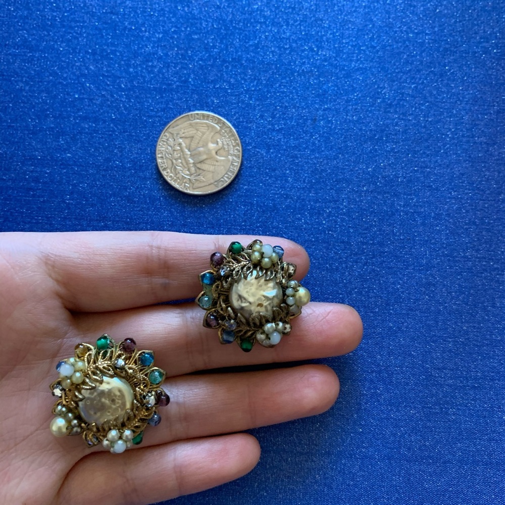 Vintage Miriam Haskell baroque pearl clip earrings